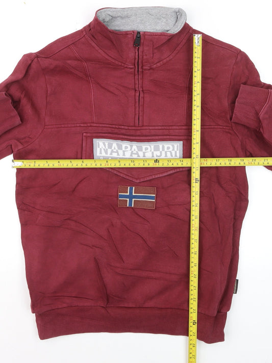 Napapijri Men's Burgundy 1/4 Zip Pullover Sweatshirt Size S