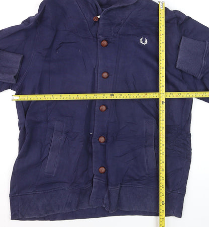 Fred Perry Men's Blue XL Button Cardigan Jumper High Neck Cotton