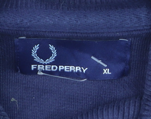 Fred Perry Men's Blue XL Button Cardigan Jumper High Neck Cotton