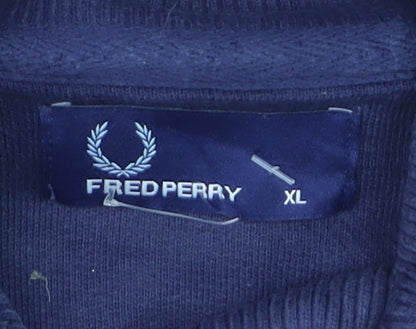 Fred Perry Men's Blue XL Button Cardigan Jumper High Neck Cotton