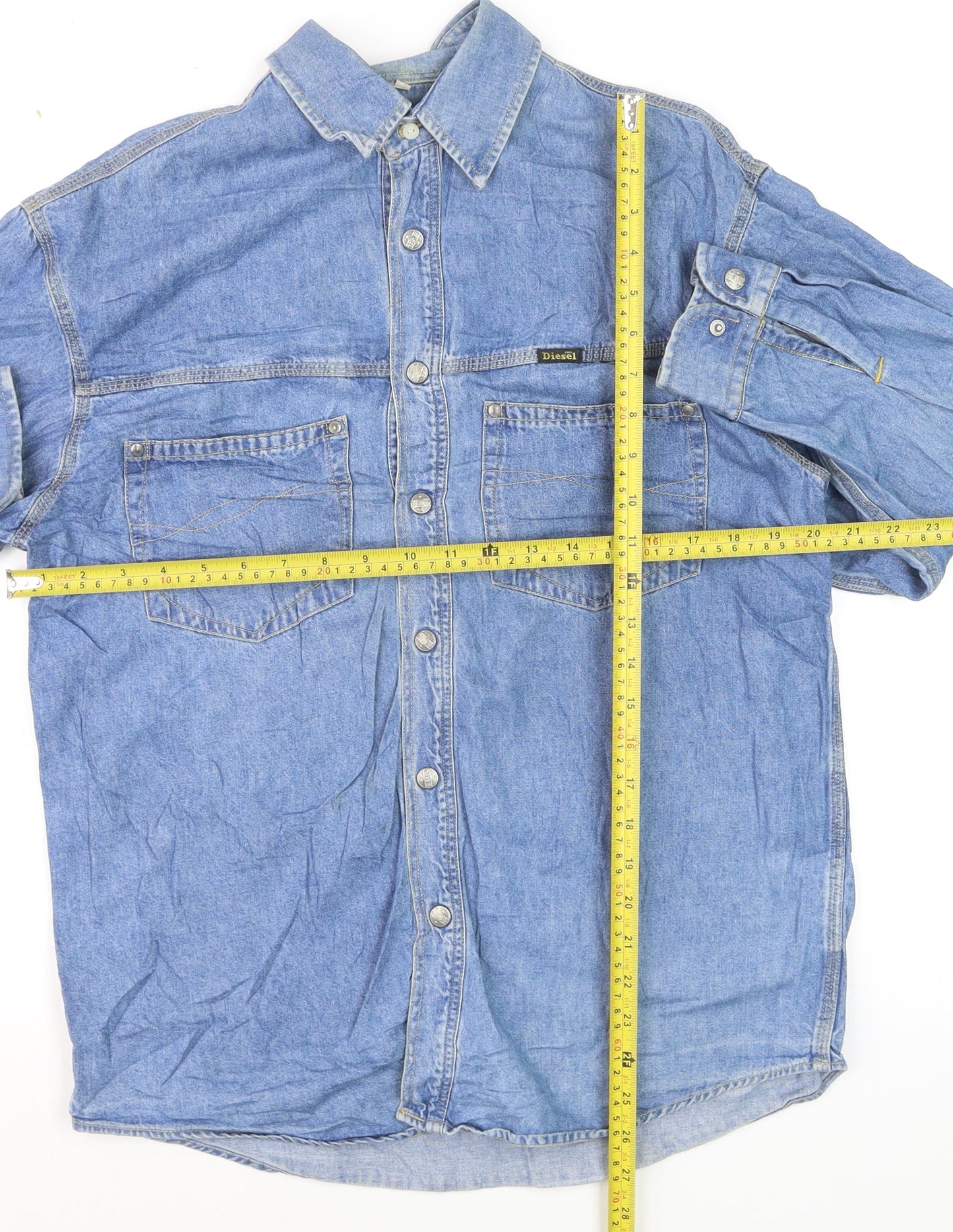 Diesel Mens Blue Denim Regular Fit Long Sleeve Shirt Size M