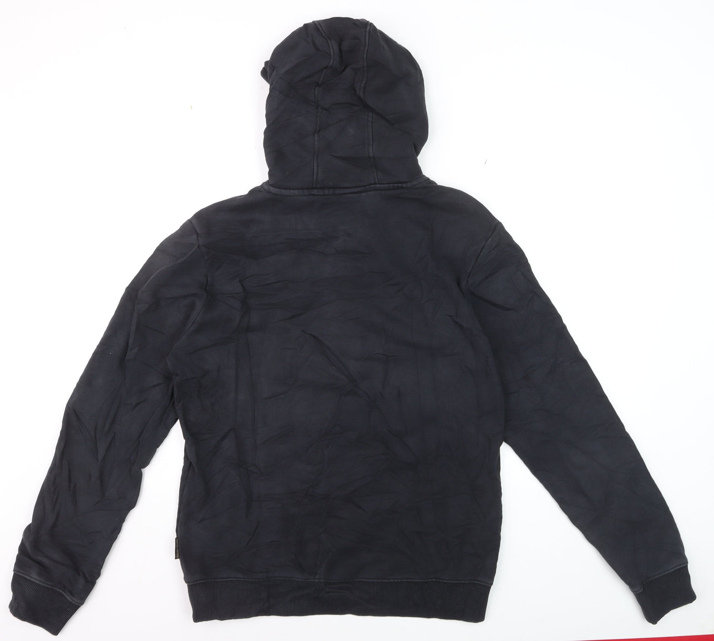 Napapijri Men Black Pullover Hoodie M Logo Graphic Cotton Fleece