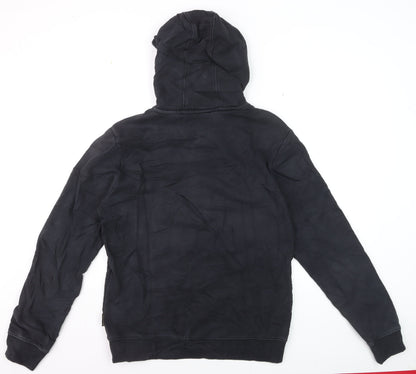 Napapijri Men Black Pullover Hoodie M Logo Graphic Cotton Fleece