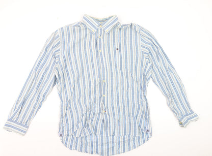 Tommy Hilfiger Men Blue Striped Cotton Long Sleeve Button-Up Shirt L