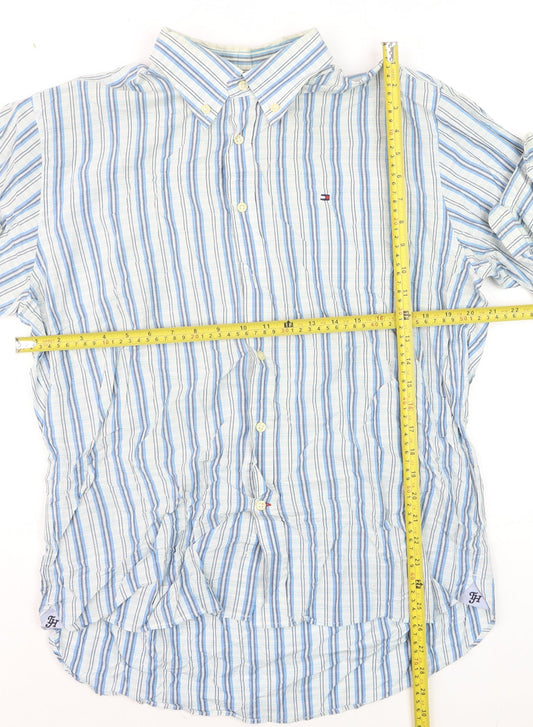 Tommy Hilfiger Men Blue Striped Cotton Long Sleeve Button-Up Shirt L