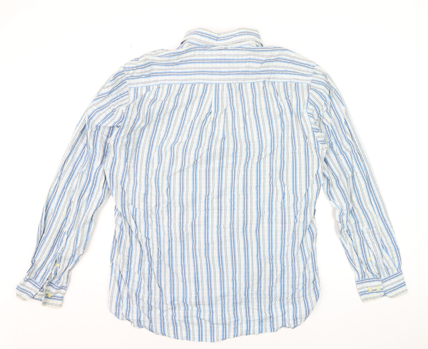 Tommy Hilfiger Men Blue Striped Cotton Long Sleeve Button-Up Shirt L