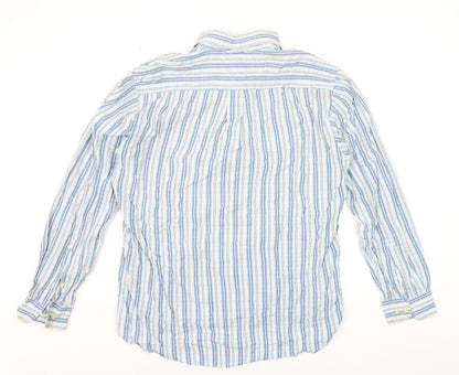 Tommy Hilfiger Men Blue Striped Cotton Long Sleeve Button-Up Shirt L