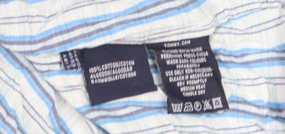 Tommy Hilfiger Men Blue Striped Cotton Long Sleeve Button-Up Shirt L