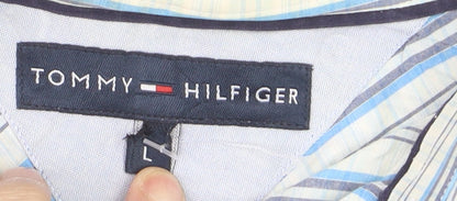Tommy Hilfiger Men Blue Striped Cotton Long Sleeve Button-Up Shirt L