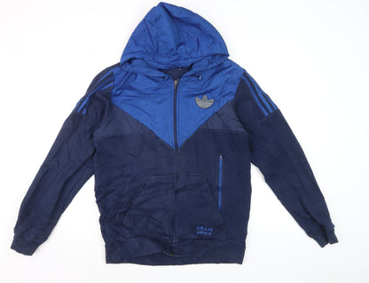 Adidas Men's Blue Hooded Track Jacket M Colourblock Full Zip Retro Sportswear