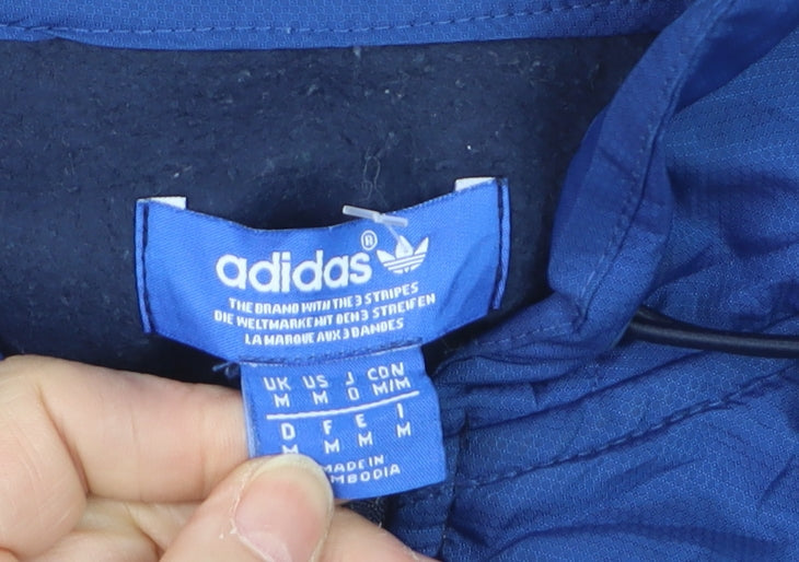 Adidas Men's Blue Hooded Track Jacket M Colourblock Full Zip Retro Sportswear