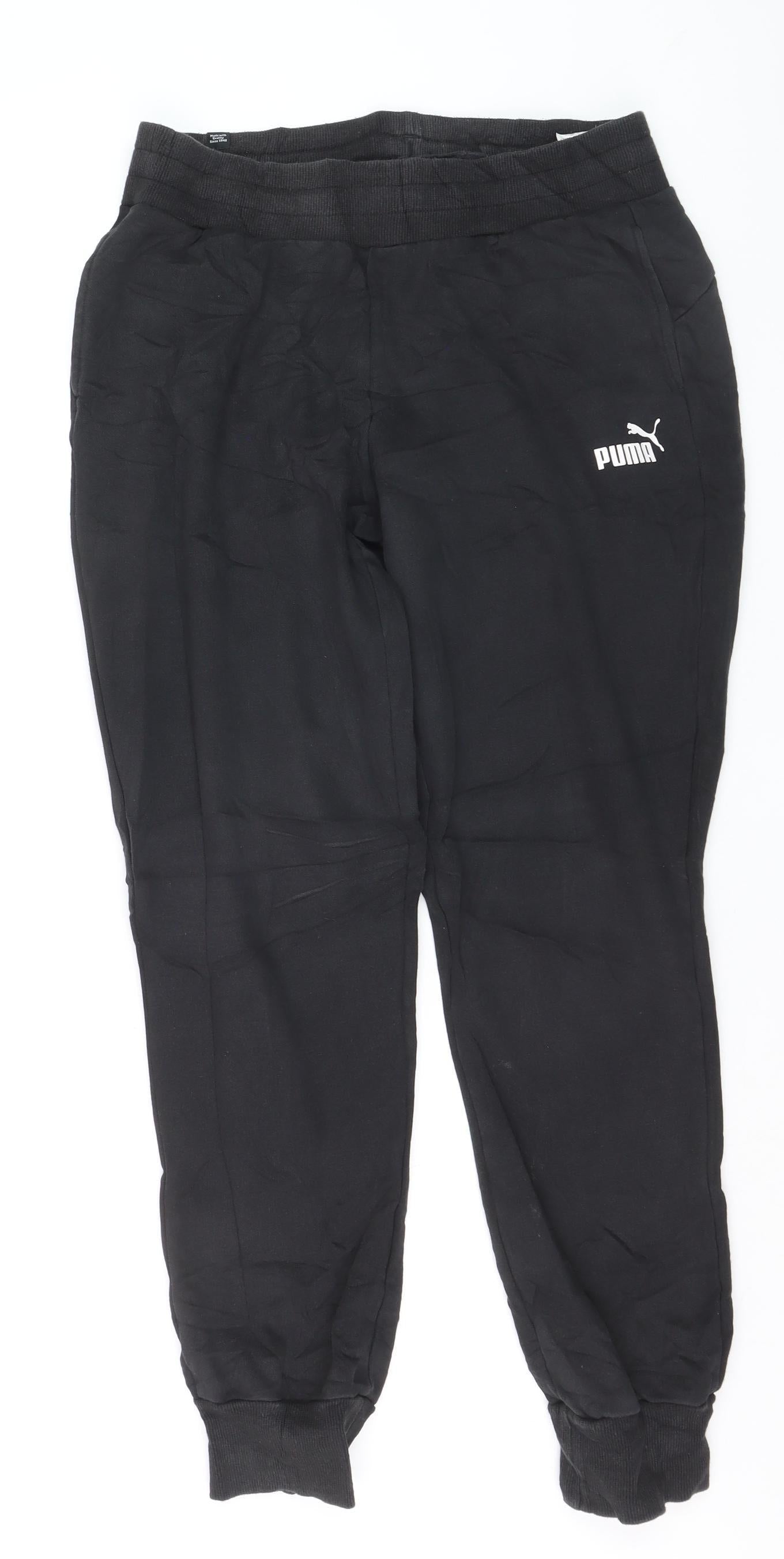 Puma Men Black Jogger Sweatpants M Elastic Waist Tapered Fit