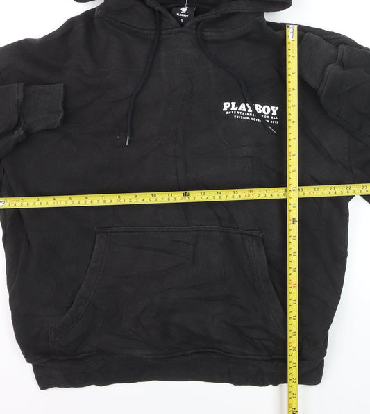 Playboy Men's Black Pullover Hoodie Small Graphic Print Cotton Blend