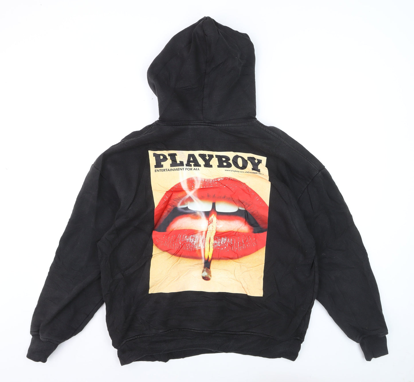 Playboy Men's Black Pullover Hoodie Small Graphic Print Cotton Blend