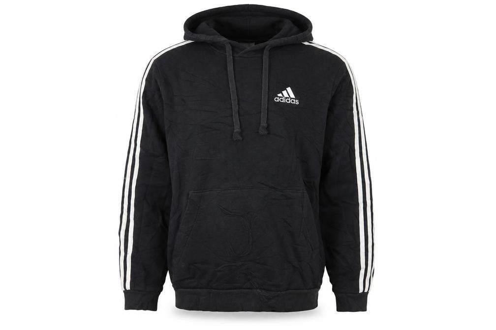 Front view of Adidas Men’s Black Pullover Hoodie, size S, Sports Logo Fleece