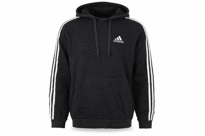 Front view of Adidas Men’s Black Pullover Hoodie, size S, Sports Logo Fleece