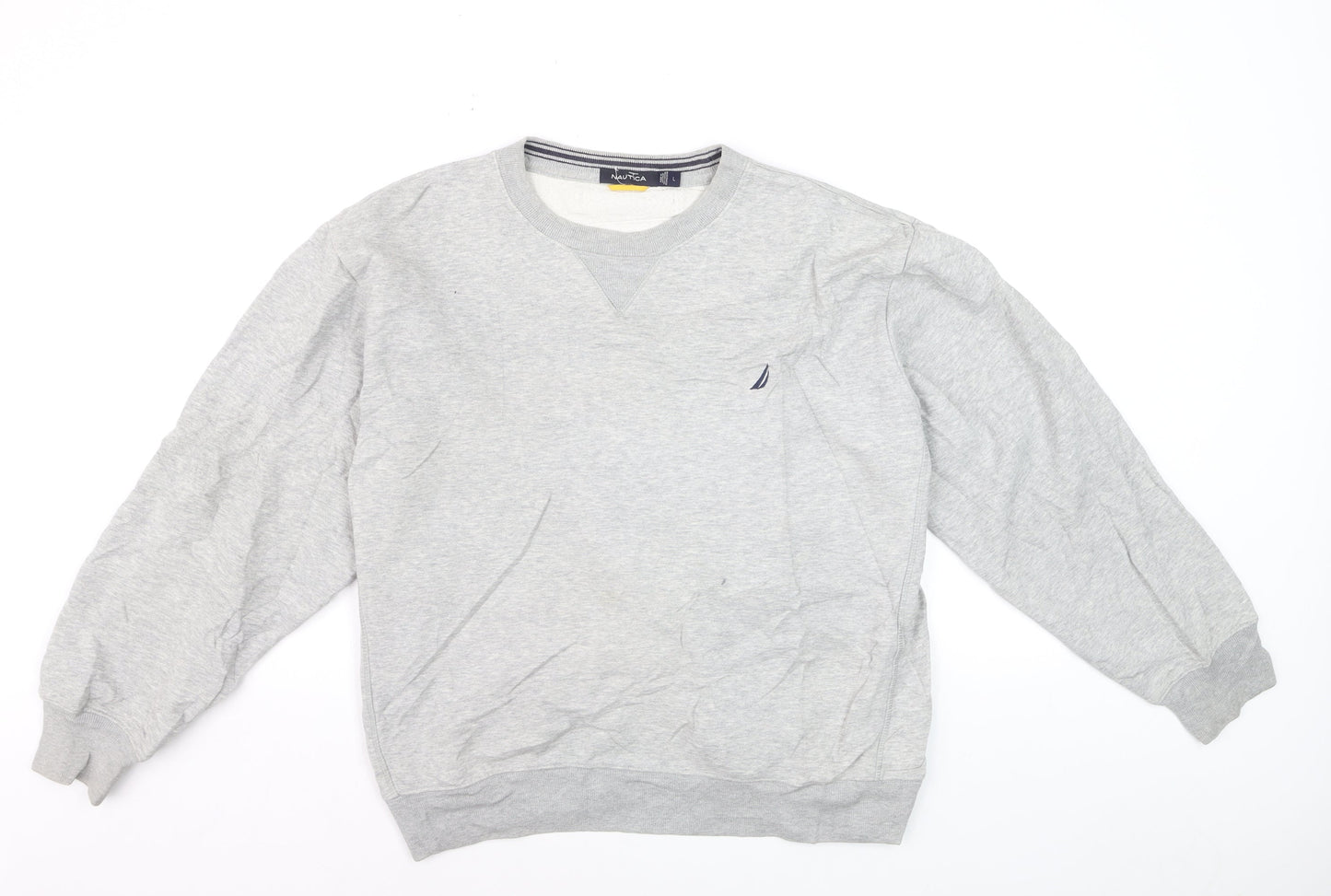 Nautica Men's Grey Crew Neck Pullover Sweatshirt L Regular Fit