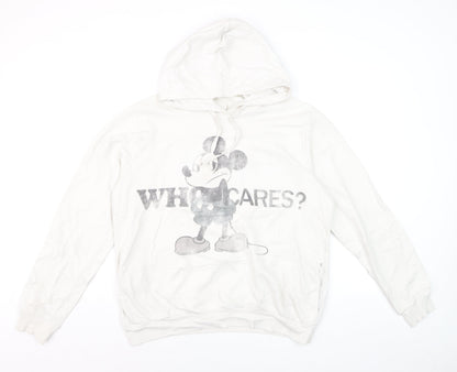 Disney Women White Mickey Mouse Pullover Hoodie XL Graphic Print