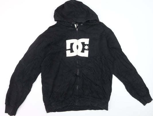 DC Mens Black XL Full Zip Hoodie Hooded Sweatshirt Logo Fleece