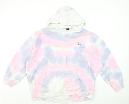 Stussy Womens Pink Tie-Dye Pullover Hoodie Size 10 Cotton Logo Print