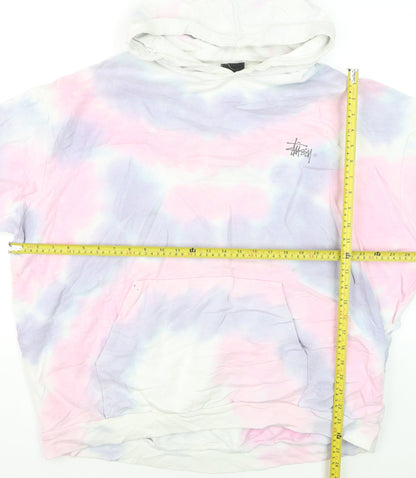 Stussy Womens Pink Tie-Dye Pullover Hoodie Size 10 Cotton Logo Print