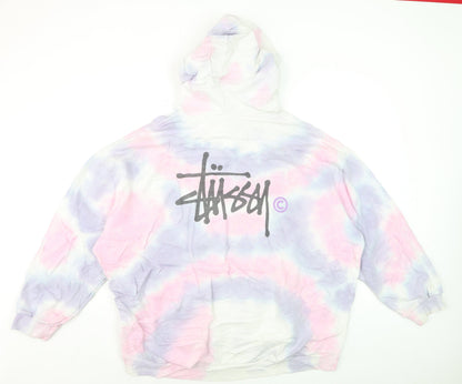Stussy Womens Pink Tie-Dye Pullover Hoodie Size 10 Cotton Logo Print