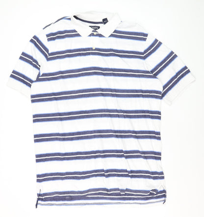 Chaps Men's White Blue Striped Polo Shirt XLT Cotton Classic Fit
