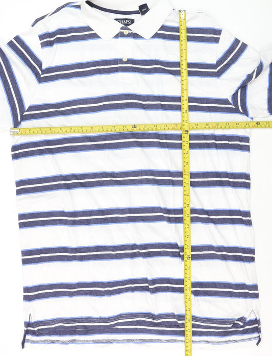 Chaps Men's White Blue Striped Polo Shirt XLT Cotton Classic Fit