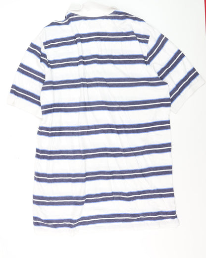 Chaps Men's White Blue Striped Polo Shirt XLT Cotton Classic Fit