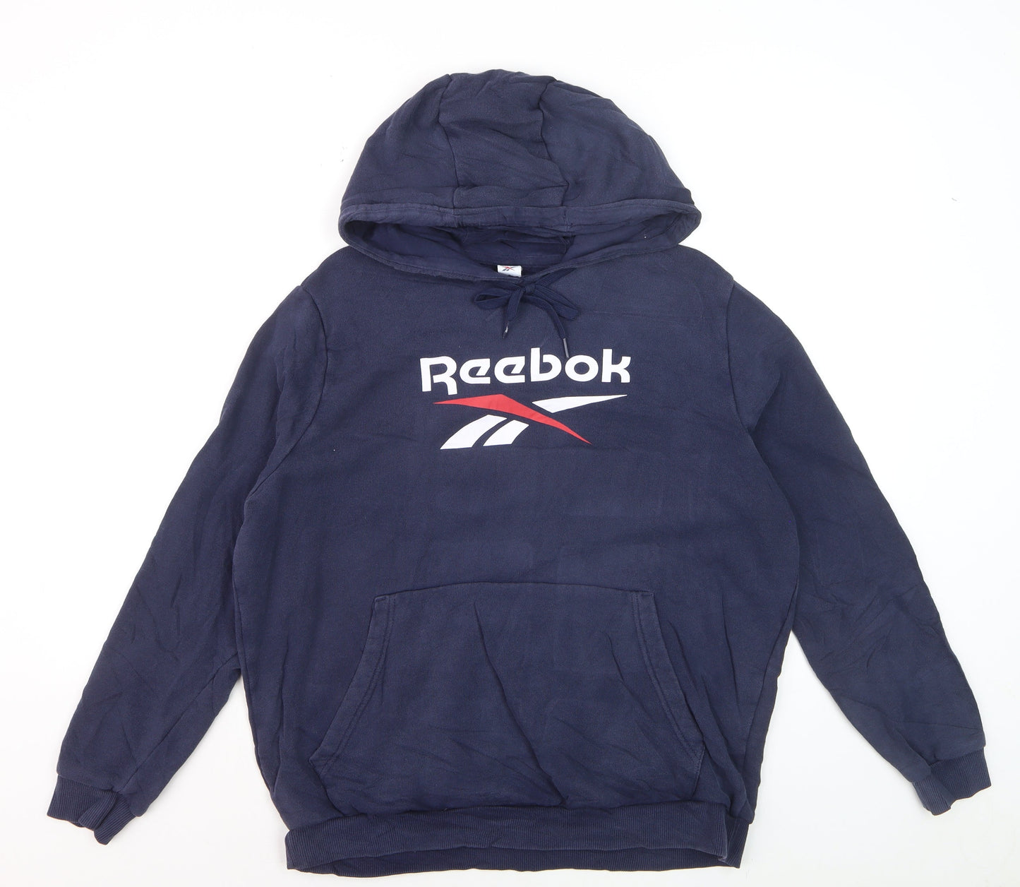 Reebok Men's Blue Pullover Hoodie L Logo Sportswear Fleece
