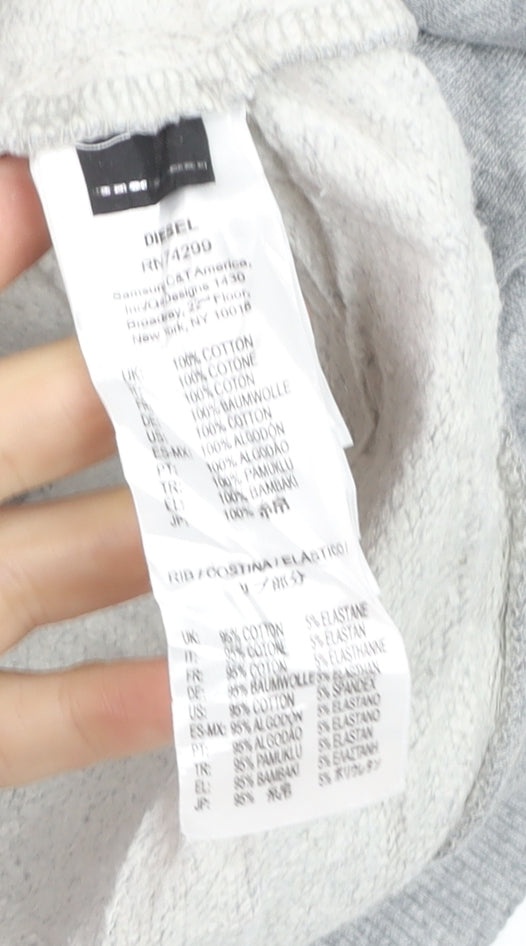 Diesel Women Grey Pullover Hoodie Size 14 Cotton Graphic Print