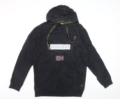 Napapijri Men's Black Pullover Hoodie L Logo Outdoor Fleece