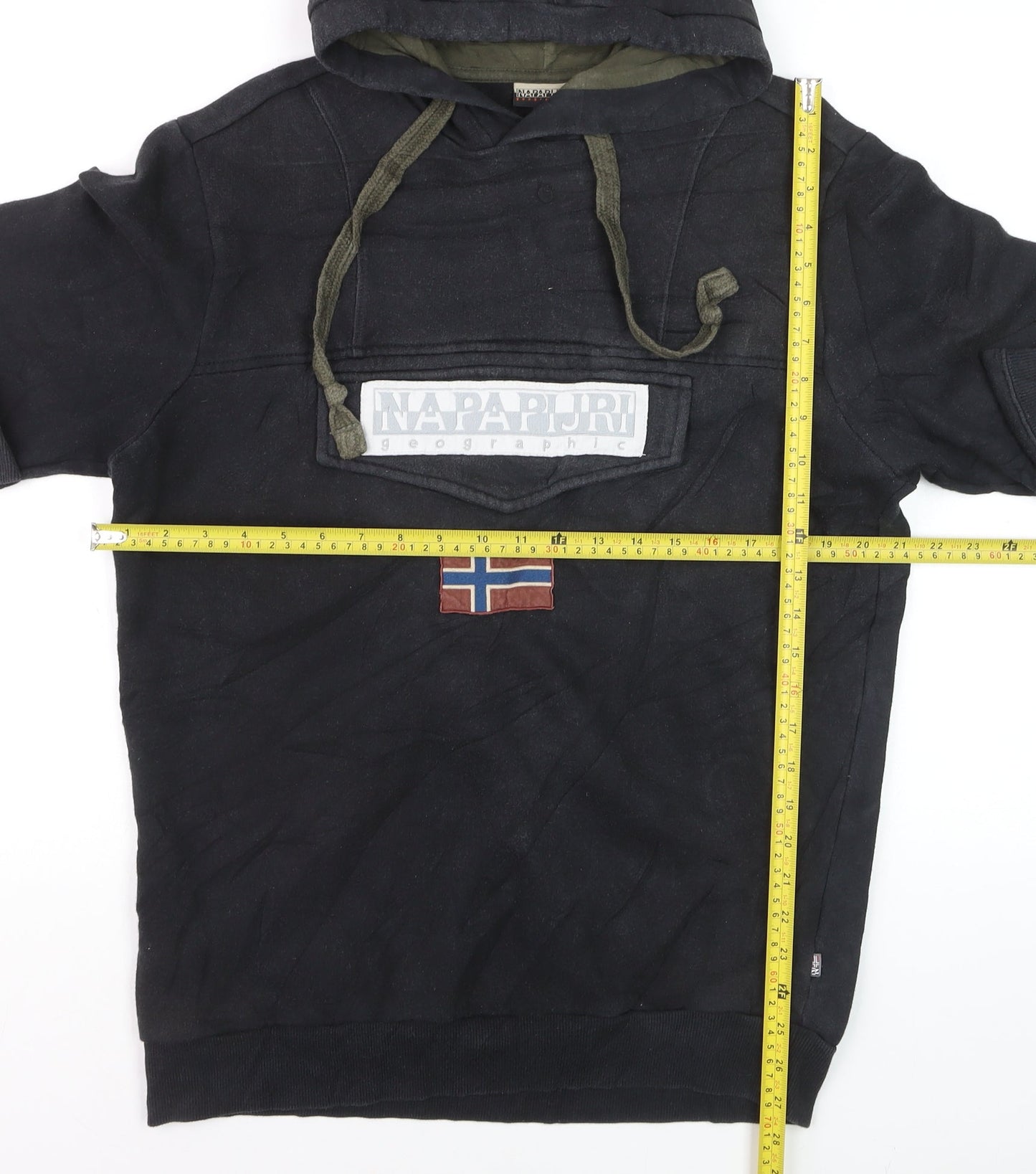 Napapijri Men's Black Pullover Hoodie L Logo Outdoor Fleece