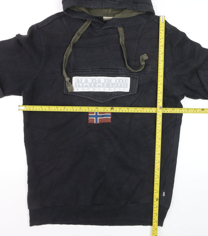 Napapijri Men's Black Pullover Hoodie L Logo Outdoor Fleece