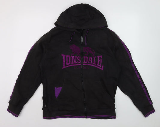 Lonsdale Men’s Black Full Zip Hoodie M Embroidered Logo Sportswear
