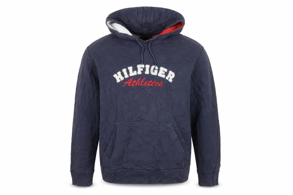 Tommy Hilfiger Men’s Blue Pullover Hoodie L Embroidered Logo Fleece