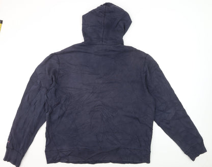 Tommy Hilfiger Men’s Blue Pullover Hoodie L Embroidered Logo Fleece