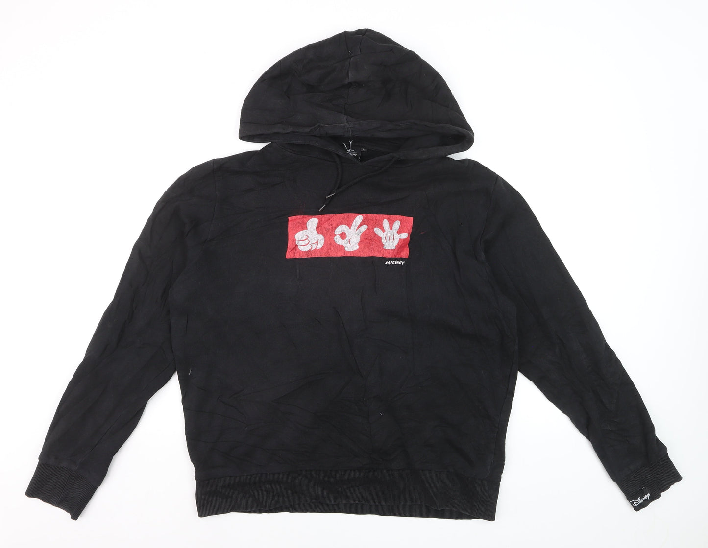 Disney Men's Black Hoodie Mickey Graphic Print Pullover M