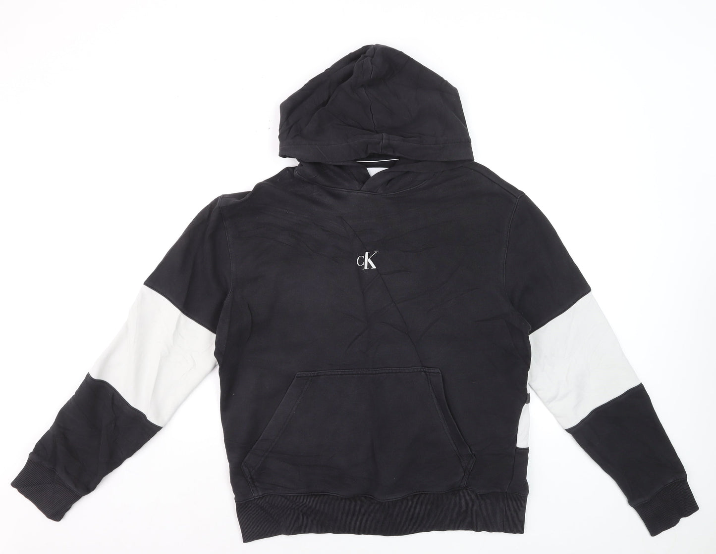 Calvin Klein Jeans Men’s Black Pullover Hoodie M Logo Jersey Sweatshirt