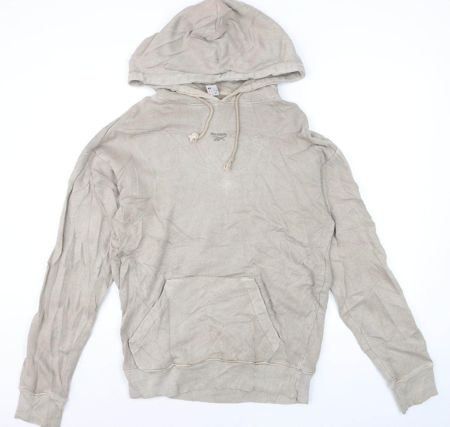 Reebok Men's Beige Pullover Hoodie XS Regular Fit Cotton Blend