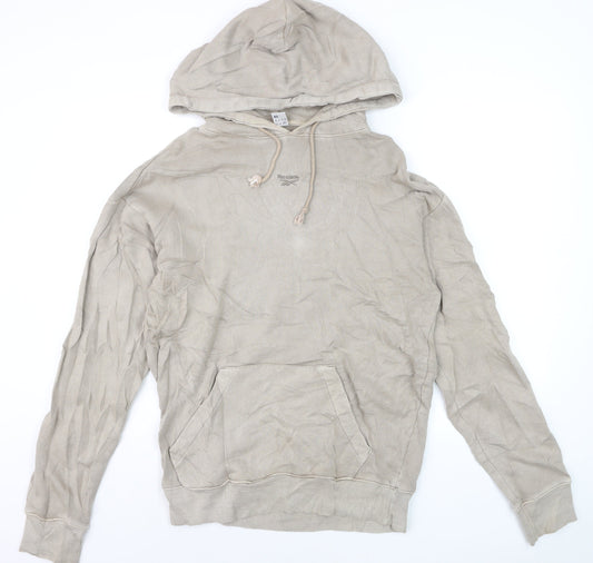 Reebok Men's Beige Pullover Hoodie XS Regular Fit Cotton Blend