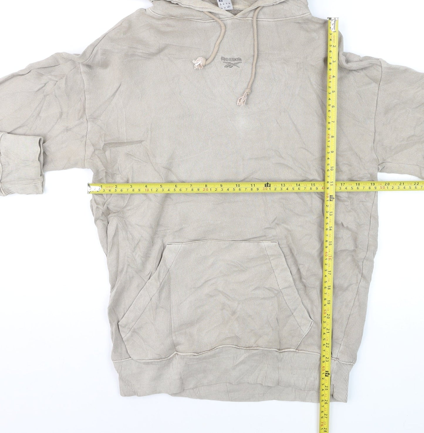 Reebok Men's Beige Pullover Hoodie XS Regular Fit Cotton Blend