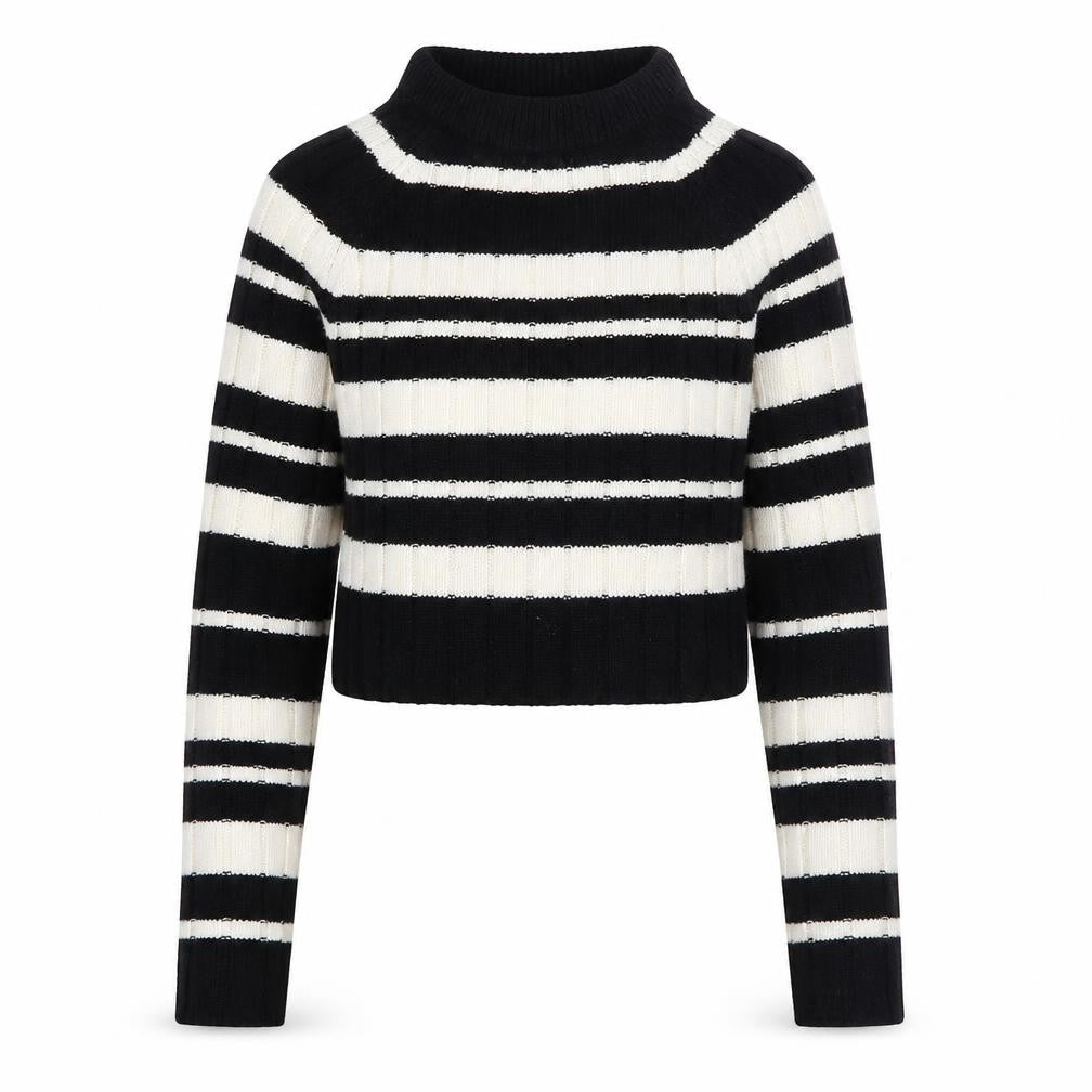 ASOS DESIGN Women's Black Striped High Neck Ribbed Jumper XS