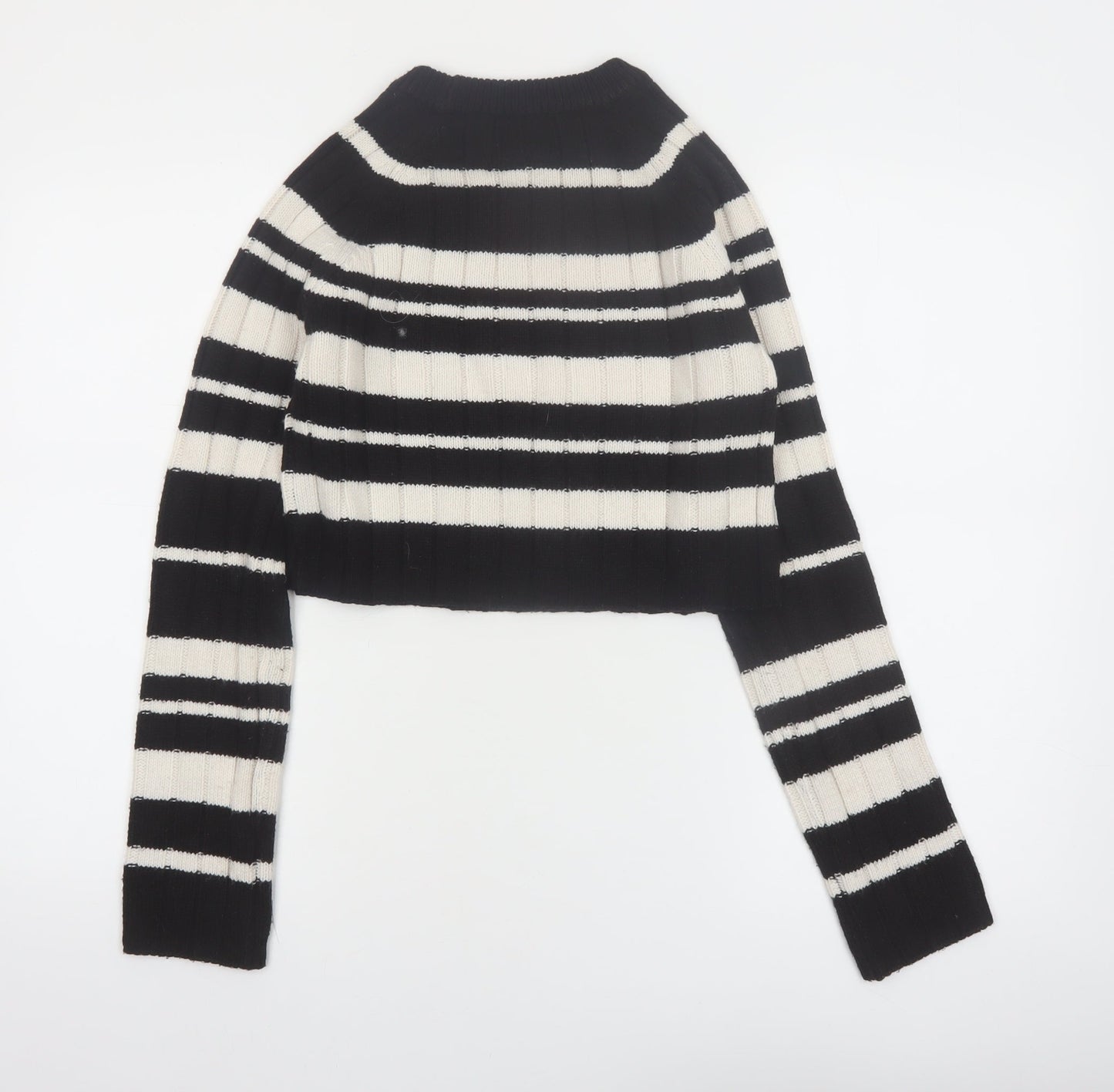 ASOS DESIGN Women's Black Striped High Neck Ribbed Jumper XS