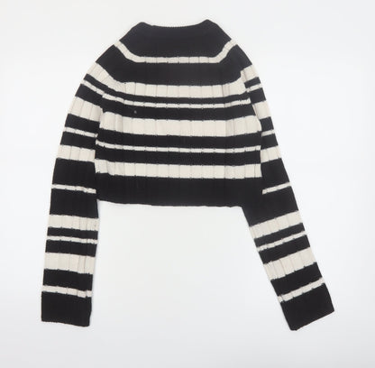 ASOS DESIGN Women's Black Striped High Neck Ribbed Jumper XS