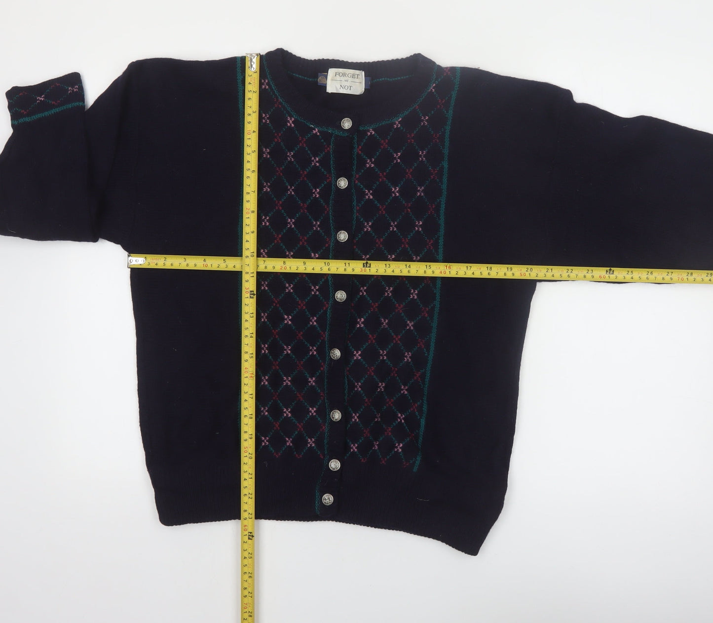 Forget Me Not Women's Blue Argyle Wool Cardigan Size L