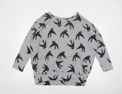 Izabel London Women’s Grey Swallow Print 3/4 Sleeve Pullover Jumper Size 12