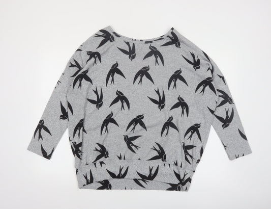 Izabel London Women’s Grey Swallow Print 3/4 Sleeve Pullover Jumper Size 12