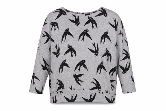 Izabel London Women’s Grey Swallow Print 3/4 Sleeve Pullover Jumper Size 12