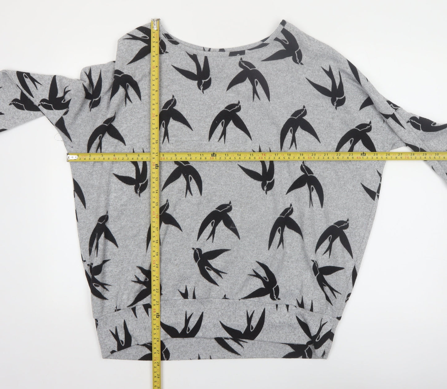 Izabel London Women’s Grey Swallow Print 3/4 Sleeve Pullover Jumper Size 12